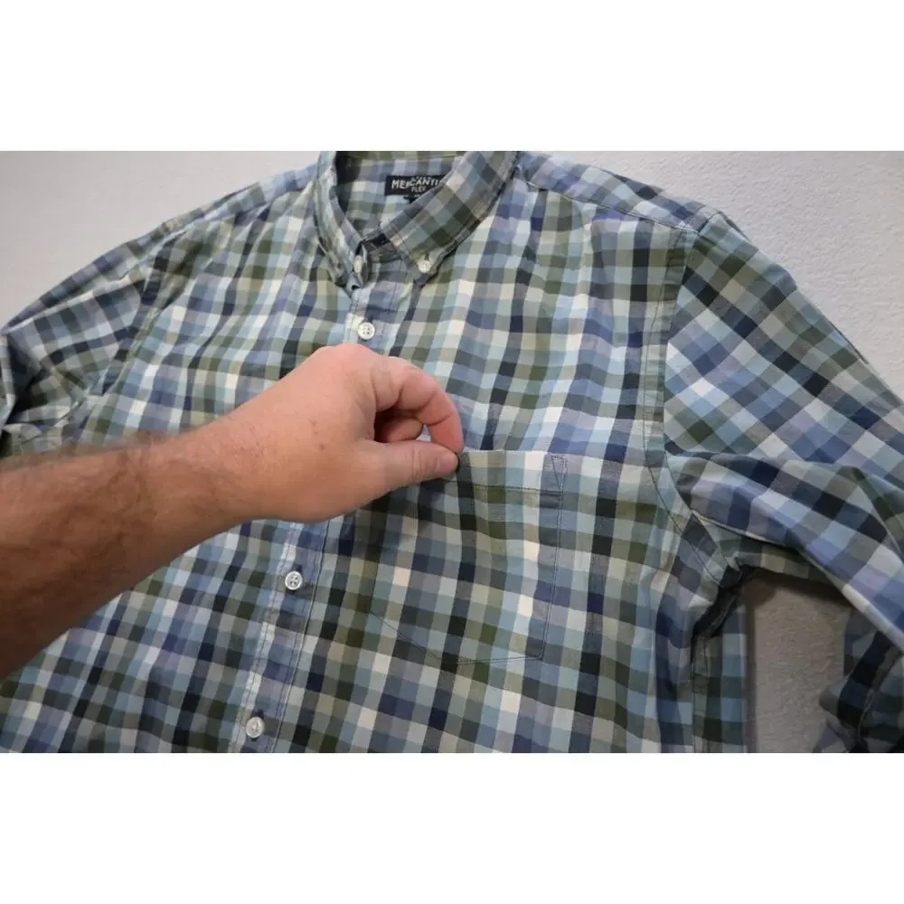 J Crew Mercantile Flex Slim Fit Dress‎ Shirt Plaid Button Up Mens Size Medium